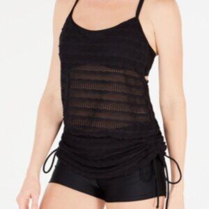 Go by Gossip NWT Black Mesh Crochet Tankini Swim Top Size L Adjustable Ruched